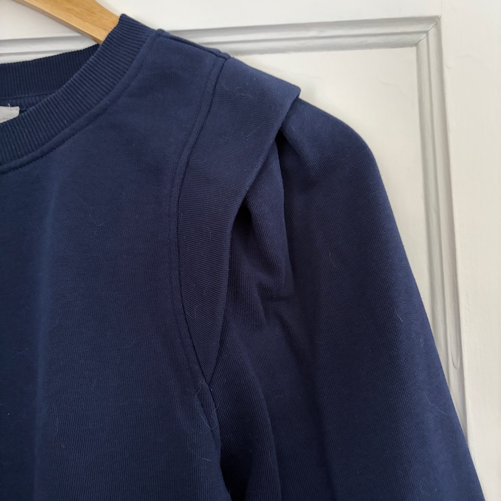 LOFT Navy Ruffle Shoulder Sweatshirt - Picture 2 of 5